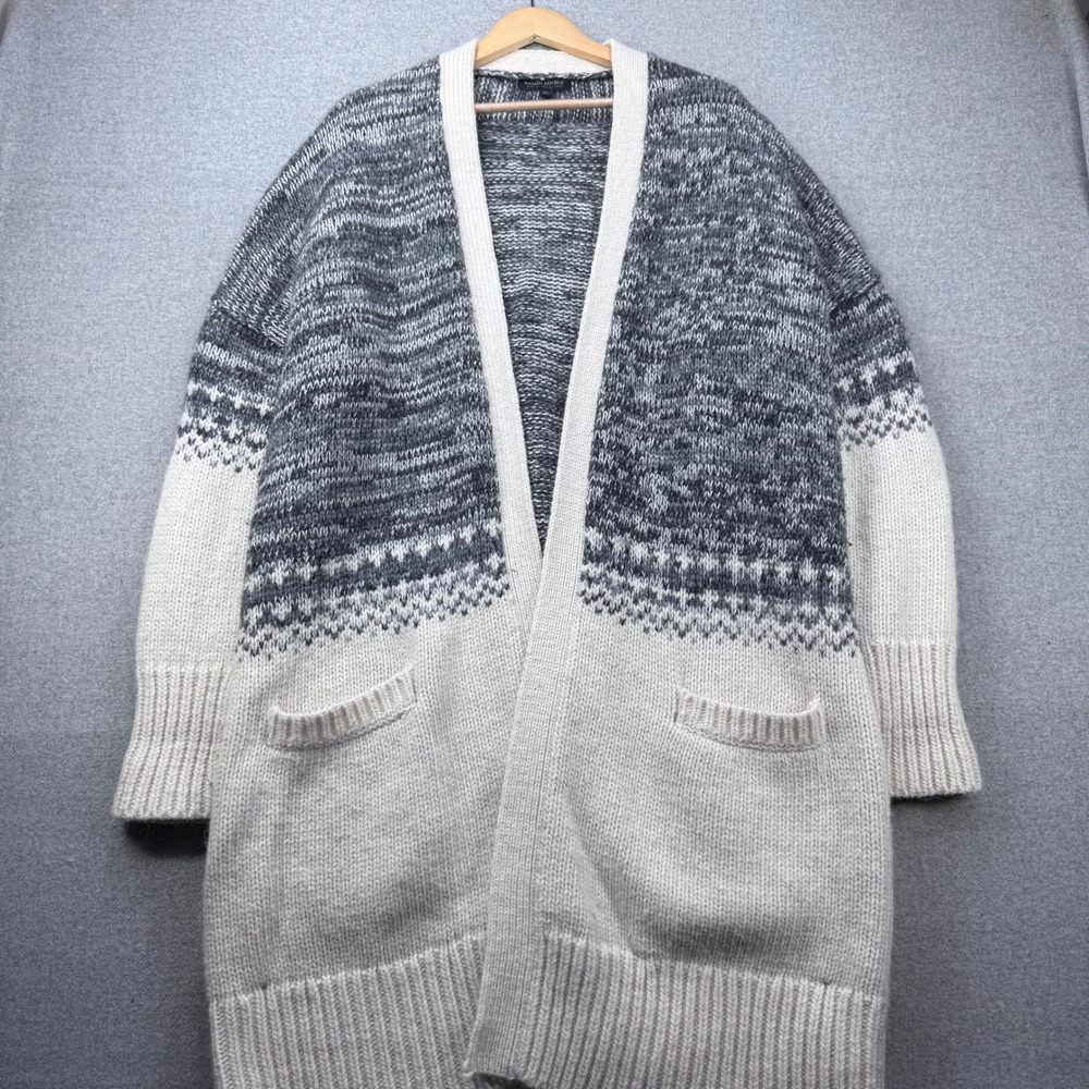 Banana Republic Italian Yarn Fair Isle Cardigan Sweater Oversized XL Grey‎ Cream